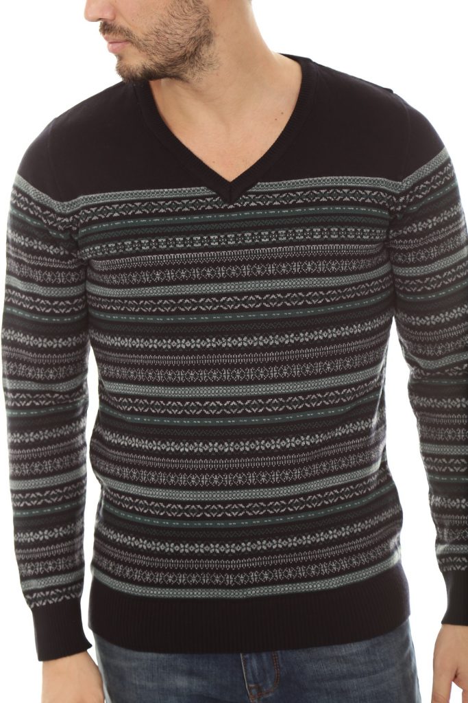 pull noir à motifs pour homme